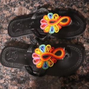 Sandals: Multi-color Flower Design